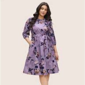 BloomChic Lilac Dress with Navy and Blush Floral Print